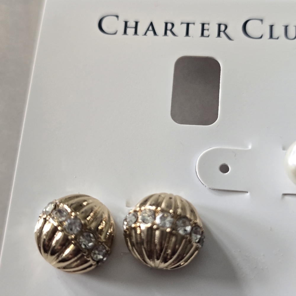 Charter Club Gold and Silver Crystal Stud Earrings New - Picture 2 of 6
